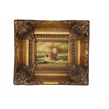 Okręt w Czasie Sztormu - Statek Łódź - Obraz Marynistyczny - Złota Rama