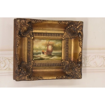 Okręt w Czasie Sztormu - Statek Łódź - Obraz Marynistyczny - Złota Rama