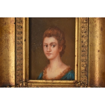 Portret Kobiety - Dama w Sukni - Obraz Olejny - Złota Zdobiona Rama