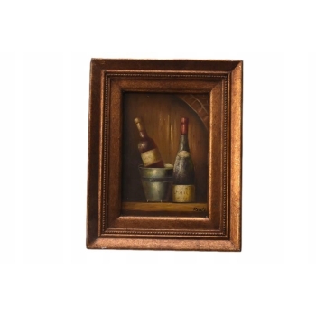 Dwie Butelki Włoskiego Wina - Wino - Obraz Olejny - Złota Zdobiona Rama