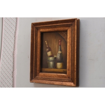Dwie Butelki Włoskiego Wina - Wino - Obraz Olejny - Złota Zdobiona Rama