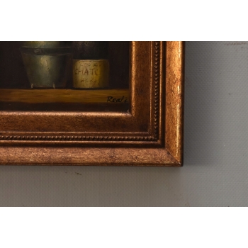 Dwie Butelki Włoskiego Wina - Wino - Obraz Olejny - Złota Zdobiona Rama