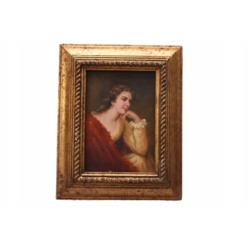 Portret Kobiety - Arystokratka w Czerwonym Szalu - Obraz Olejny Złota Rama