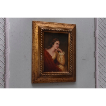 Portret Kobiety - Arystokratka w Czerwonym Szalu - Obraz Olejny Złota Rama