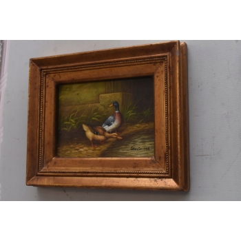 Dwie Kaczki Przy Wodopoju - Kaczka Kaczor - Obraz Olejny - Złota Rama