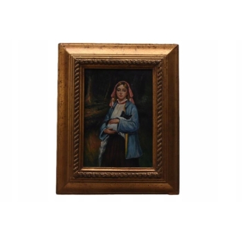 Portret Kobiety - Kobieta z Małym Pieskiem - Obraz Olejny - Złota Rama