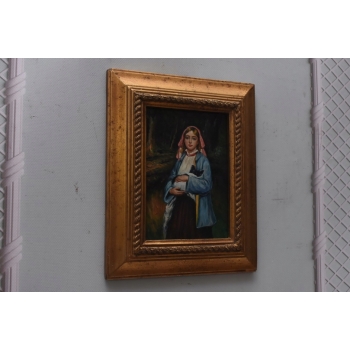 Portret Kobiety - Kobieta z Małym Pieskiem - Obraz Olejny - Złota Rama