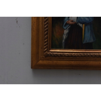 Portret Kobiety - Kobieta z Małym Pieskiem - Obraz Olejny - Złota Rama