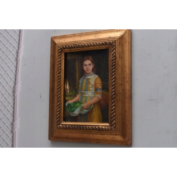 Dziewczynka w Żółto Niebieskiej Sukience - Portret Kobiety - Obraz Olejny