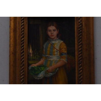 Dziewczynka w Żółto Niebieskiej Sukience - Portret Kobiety - Obraz Olejny