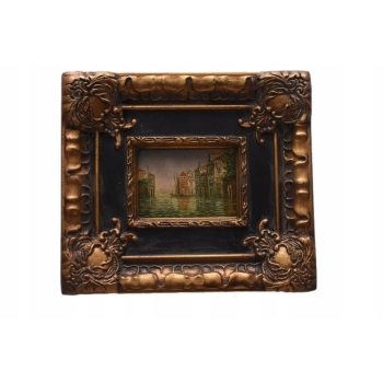 Włoska Architektura - Rzeka w Wenecji - Obraz Olejny - Złoto Czarna Rama