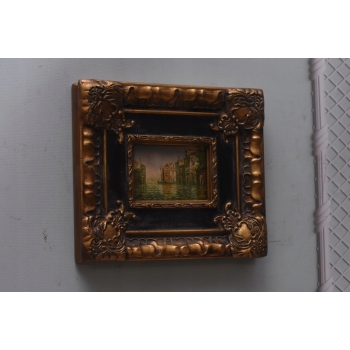 Włoska Architektura - Rzeka w Wenecji - Obraz Olejny - Złoto Czarna Rama