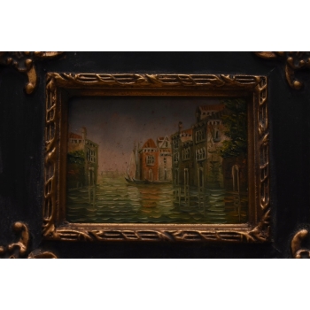 Włoska Architektura - Rzeka w Wenecji - Obraz Olejny - Złoto Czarna Rama