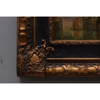 Włoska Architektura - Rzeka w Wenecji - Obraz Olejny - Złoto Czarna Rama