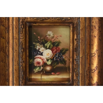 Kolorowe Kwiaty w Wazonie - Martwa Natura - Obraz Olejny - Zdobiona Rama