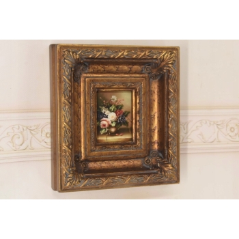 Kolorowe Kwiaty w Wazonie - Martwa Natura - Obraz Olejny - Zdobiona Rama