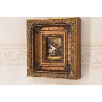 Kolorowe Kwiaty w Wazonie - Martwa Natura - Obraz Olejny - Zdobiona Rama