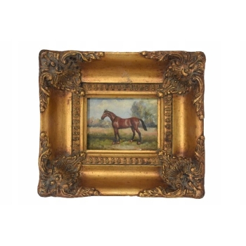 Piękny Brązowy Koń Arabski - Konik - Obraz Olejny - Złota Rama