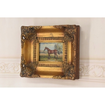 Piękny Brązowy Koń Arabski - Konik - Obraz Olejny - Złota Rama
