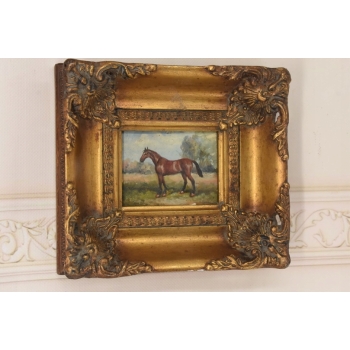 Piękny Brązowy Koń Arabski - Konik - Obraz Olejny - Złota Rama