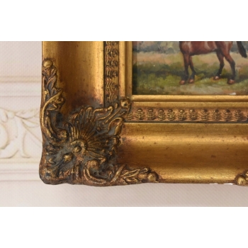 Piękny Brązowy Koń Arabski - Konik - Obraz Olejny - Złota Rama