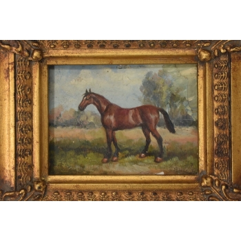 Piękny Brązowy Koń Arabski - Konik - Obraz Olejny - Złota Rama