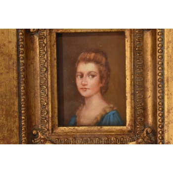 Portret Młodej Dziewczyny - Obraz Kobiety - Złota Zdobiona Rama