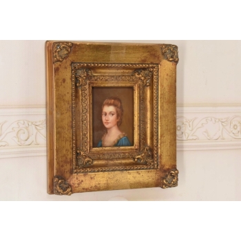 Portret Młodej Dziewczyny - Obraz Kobiety - Złota Zdobiona Rama