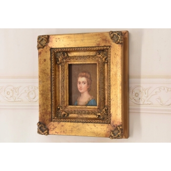 Portret Młodej Dziewczyny - Obraz Kobiety - Złota Zdobiona Rama