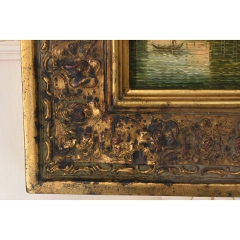 Włoski Pejzaż - Rzeka Gondola w Wenecji - Obraz Olejny - Zdobiona Rama