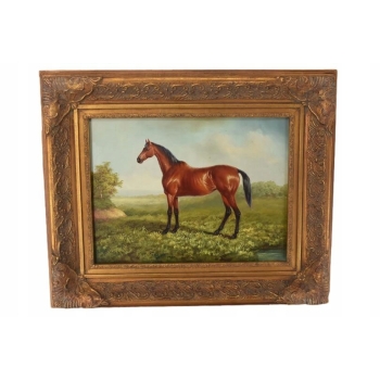 Piękny Brązowy Koń Arabski - Konik - Obraz Olejny - Zdobiona Rama