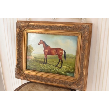 Piękny Brązowy Koń Arabski - Konik - Obraz Olejny - Zdobiona Rama