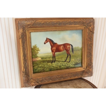 Piękny Brązowy Koń Arabski - Konik - Obraz Olejny - Zdobiona Rama