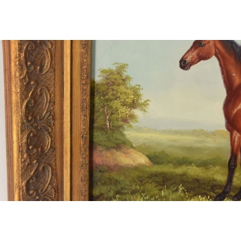 Piękny Brązowy Koń Arabski - Konik - Obraz Olejny - Zdobiona Rama