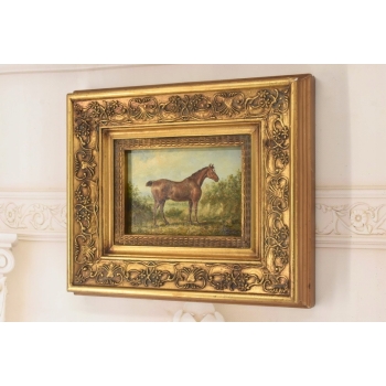 Piękny Brązowy Koń Arabski Na Pastwisku - Konik Obraz Olejny Zdobiona Rama