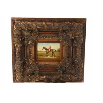 Dżokej Na Koniu - Arystokrata - Obraz Olejny - Piękna Zdobiona Rama