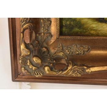 Scena Rodzajowa - Stado Kur Przy Zagrodzie - Kura Kogut - Obraz Olejny