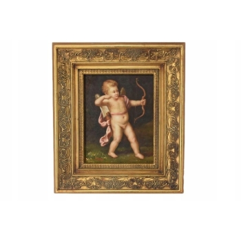 Kupidyn z Łukiem - Anioł Amor - Obraz Olejny - Złota Zdobiona Rama