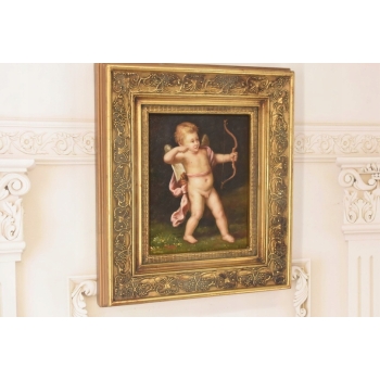 Kupidyn z Łukiem - Anioł Amor - Obraz Olejny - Złota Zdobiona Rama