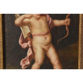 Kupidyn z Łukiem - Anioł Amor - Obraz Olejny - Złota Zdobiona Rama