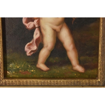 Kupidyn z Łukiem - Anioł Amor - Obraz Olejny - Złota Zdobiona Rama