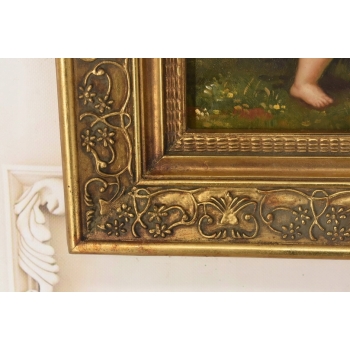 Kupidyn z Łukiem - Anioł Amor - Obraz Olejny - Złota Zdobiona Rama