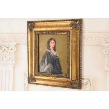 Arystokratka w Czarnej Sukni - Portret Kobiety - Obraz Olejny - Złota Rama
