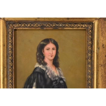 Arystokratka w Czarnej Sukni - Portret Kobiety - Obraz Olejny - Złota Rama