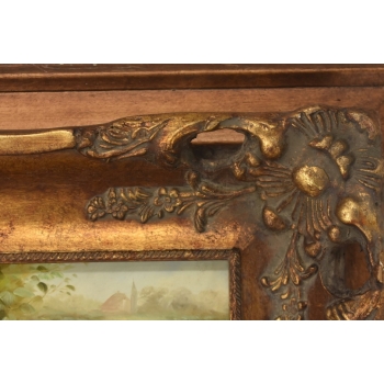 Scena Rodzajowa - Stado Kur - Kury Koguty - Obraz Olejny - Zdobiona Rama