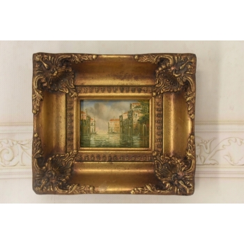 Włoski Pejzaż - Rzeka w Wenecji - Obraz Olejny - Złota Ozdobna Rama