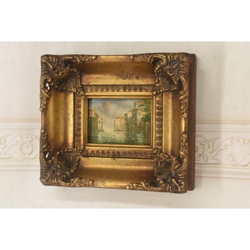 Włoski Pejzaż - Rzeka w Wenecji - Obraz Olejny - Złota Ozdobna Rama