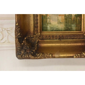 Włoski Pejzaż - Rzeka w Wenecji - Obraz Olejny - Złota Ozdobna Rama