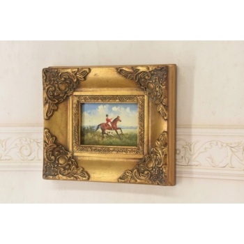 Jeździec Na Koniu z Psem Myśliwym - Dżokej - Obraz Olejny - Złota Rama