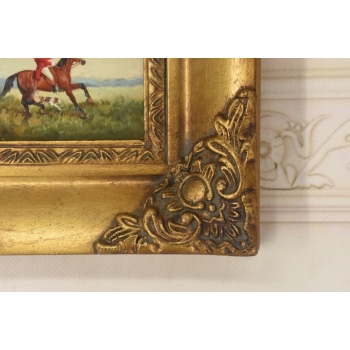 Jeździec Na Koniu z Psem Myśliwym - Dżokej - Obraz Olejny - Złota Rama